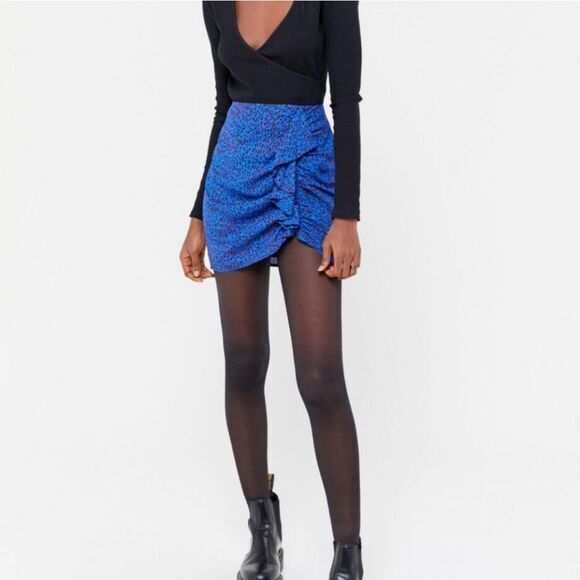 Urban Outfitters -1937 Mila Ruffle Mini Skirt‎ Blue Animal Print Women's Small - Picture 1 of 10